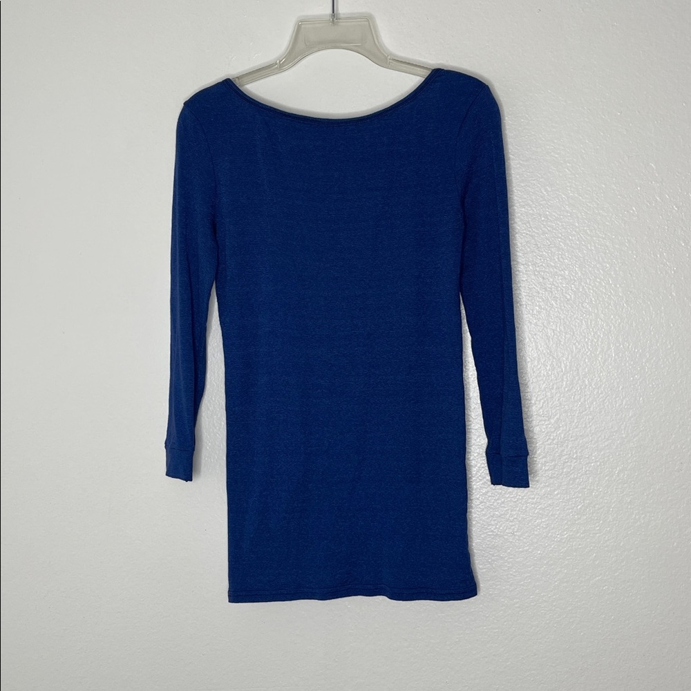 Michael Stars Scoop Neck 3/4 Sleeve Blue Stretch Tee Top One Size - Picture 5 of 5